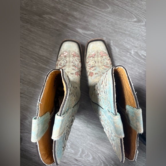 Corral Kids Boots with Turquoise and Brown Embroidery - Picture 2 of 6